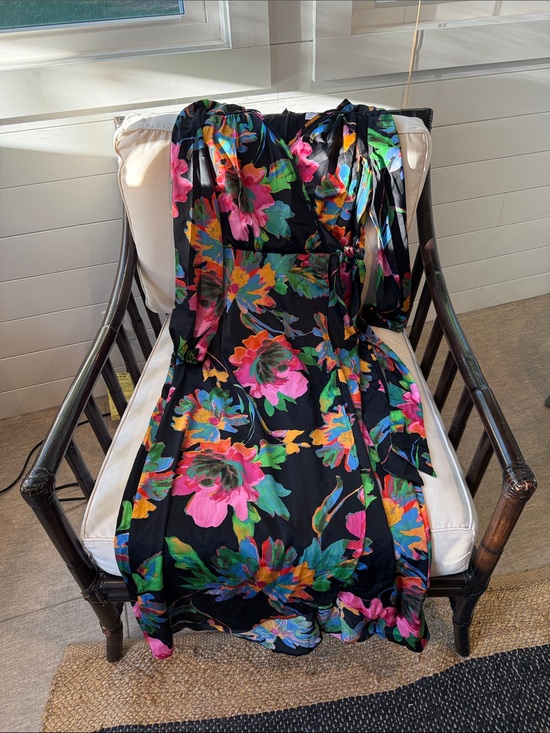 Nicole Miller Dresses & Skirts - Nicole Miller Black Floral Wrap Dress with Bright Pink and Green Bloom Print